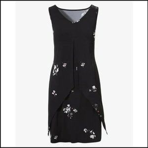 NWT Chico’s Black Petal of Plenty V Neck Vera Layered Knee Dress Size 2 (Size 12